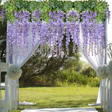Set Mit 12 Künstlichen Blumen, Künstliche Glyzinienranke Aus Seide, Hängegirlande Für Zuhause, Garten, Hochzeit, Partydekoration, Künstliche Blume, 115 Cm (lila)