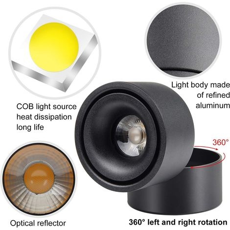 7-w-led-deckeneinbaustrahler, Verstellbarer Winkel, Cob-technologie, 360° Drehbar, Neutralweiß (4000 K), Schwarz