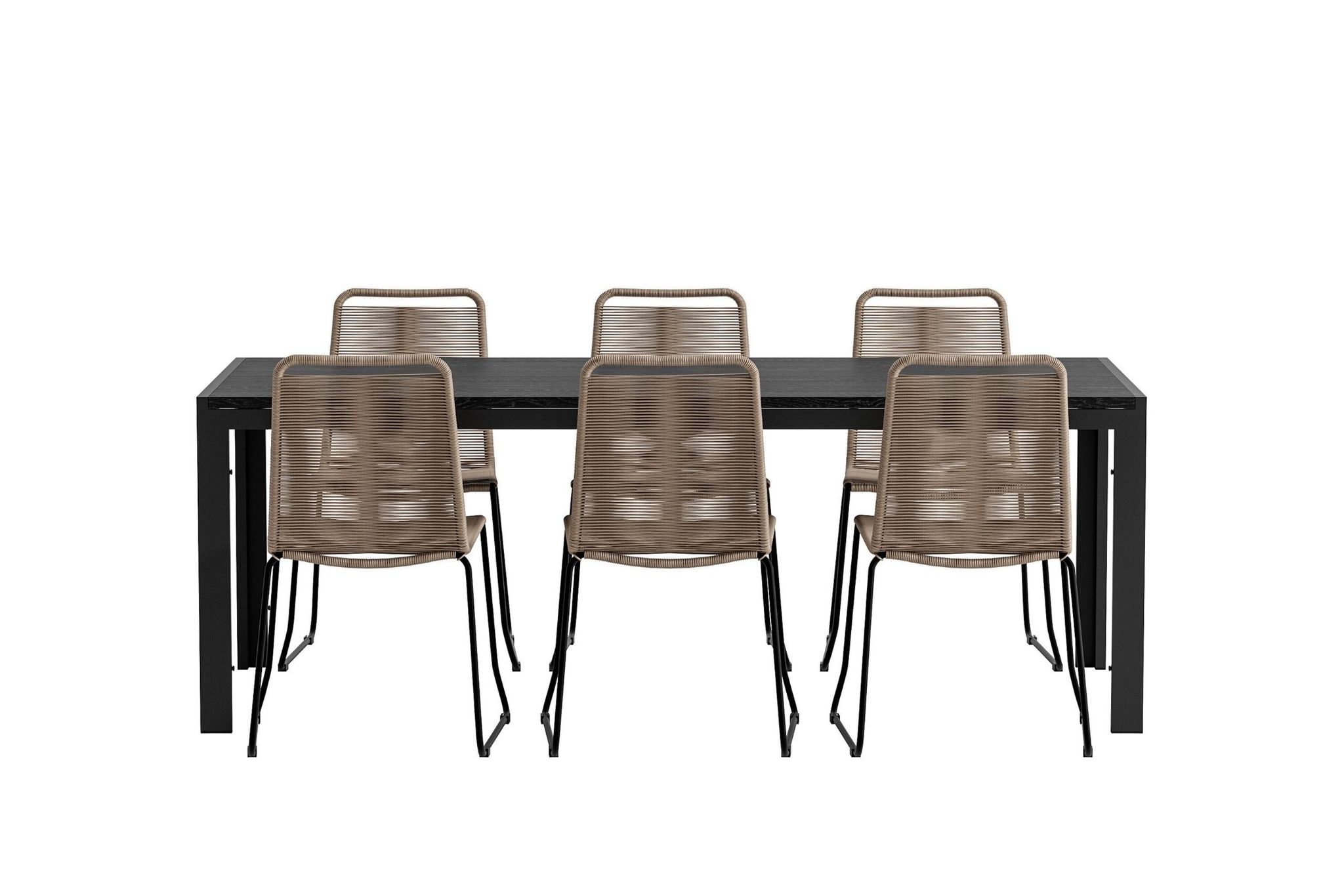 Mirko Gartenset Tisch 90x200 Cm Schwarz 6 Stühle Braun.