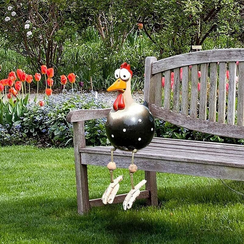 Sculpture De Poulet En Résine Noire, Décoration Drôle Pour Jardin, Cour Et Patio, Statue D'Animal Extérieur
