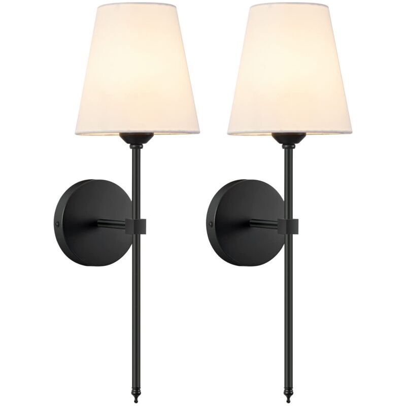 Applique Murale Industrielle Rétro Sans Fil Avec Abat-jour En Tissu Blanc Luminaire D'Intérieur Pour Chambre Ampoule Non Incluse