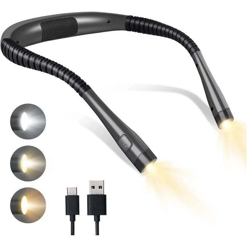 Lampe De Cou Rechargeable, 3 Modes, 6 Niveaux De Luminosité, Bras Flexibles, Idéale Pour Lecture Au Lit, Tricot Et Bricolage