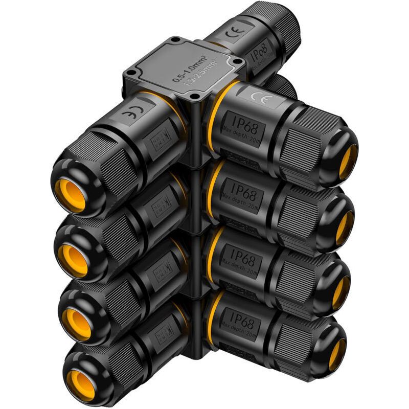 Lot De 4 Connecteurs Étanches Ip68 3 Broches Pour Câbles 6-11mm, Boîte De Jonction Extérieure Jardin, Raccordement Électrique Sécurisé