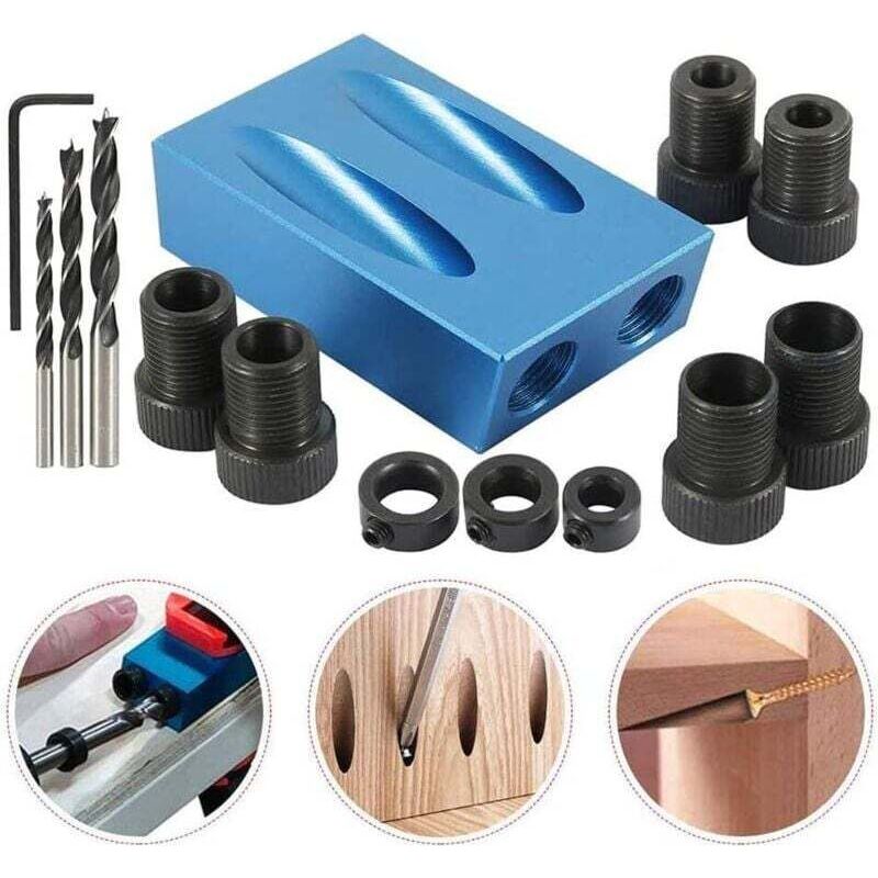 Kit Gabarit Perçage 14 Pièces Angle 15° Guide De Perçage Menuiserie Positionneur Trous Vis Outil Bois