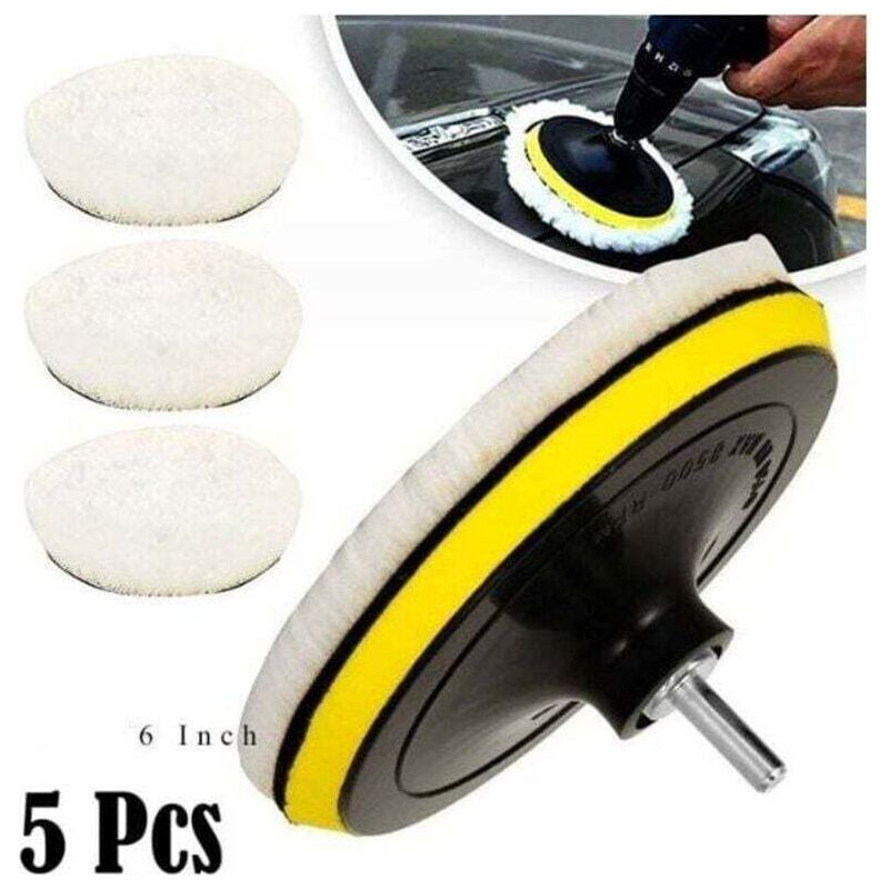 Kit 5 Disques Polissage Voiture 150mm Laine Éponge Avec Adaptateur M14 Pour Perceuse
