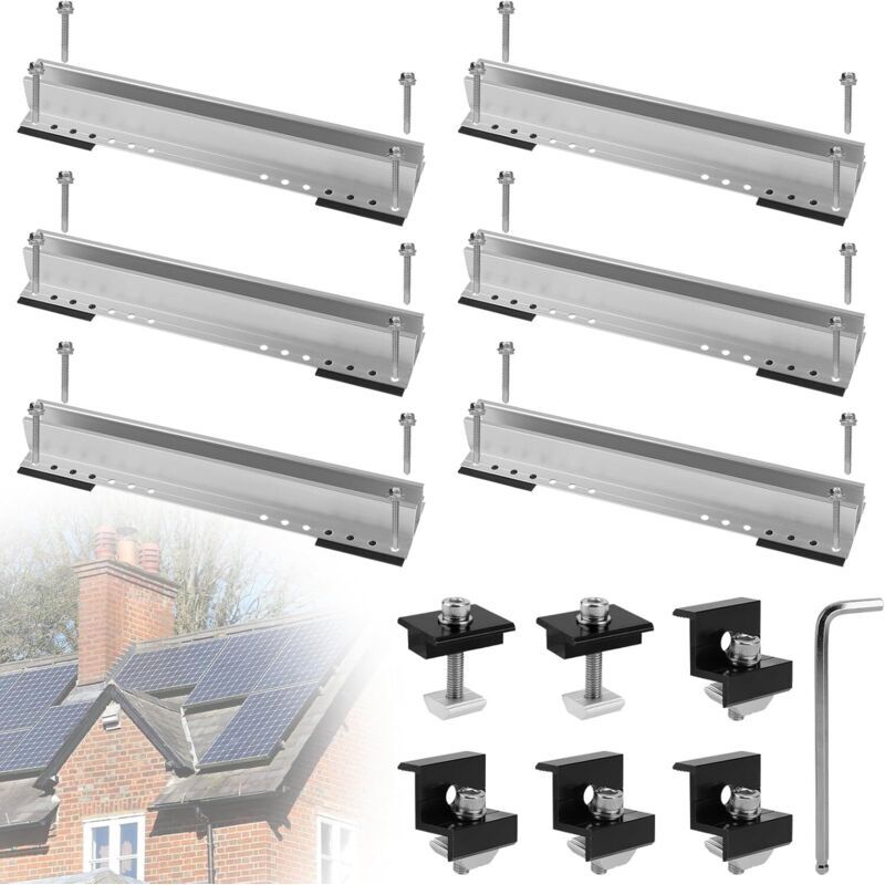 Kit 6 Supports Solaires 30cm Toit Plat, Rails Fixation Robustes Pour Panneau Photovoltaïque Balcon