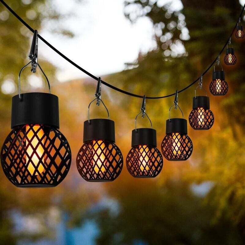 Lot De 8 Lanternes Solaires Suspendues Ip65 Étanches 6 Led Lumière Chaude Décoration Extérieur Jardin Balcon Camping Mariage