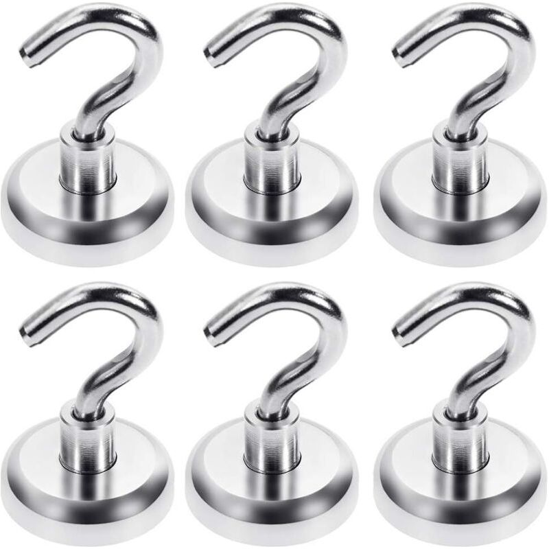 Lot De 6 Crochets Magnétiques Néodyme Extra Puissants Force 34 Kg