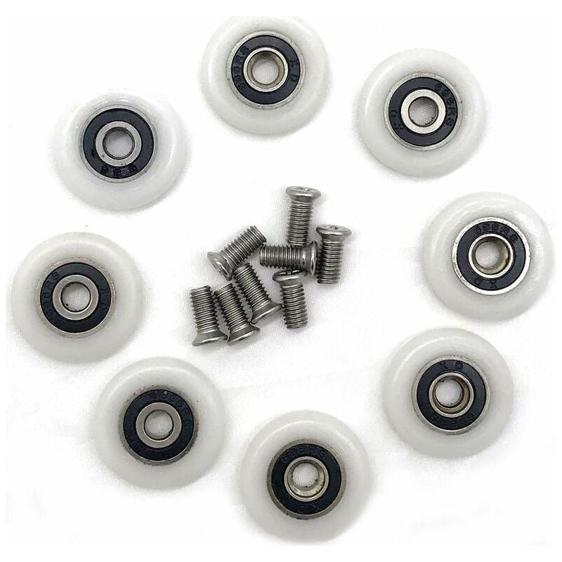 Lot De 8 Roues De Rechange Pour Porte De Douche, Diamètre 23 Mm, Galets Silencieux En Plastique Dur, Accessoires De Salle De Bain
