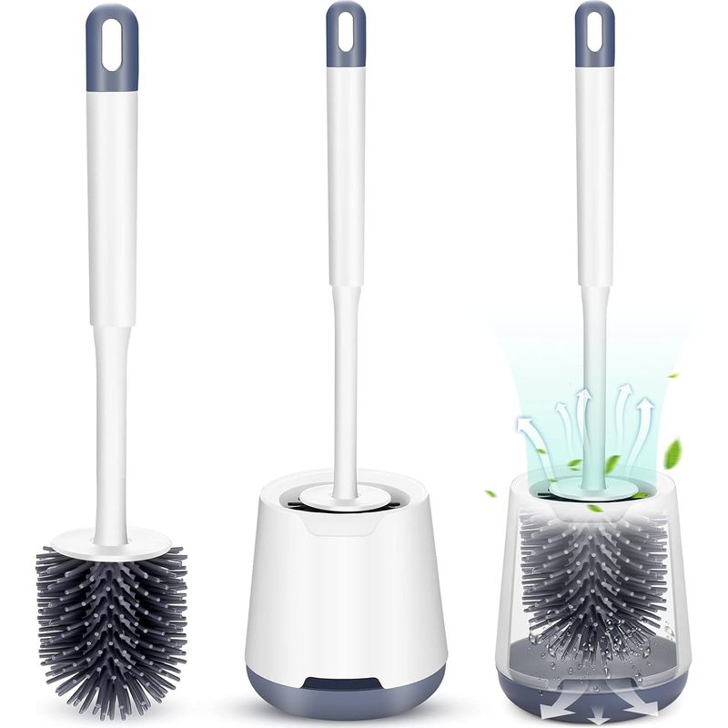Brosse Wc Silicone Avec Support, Design Hygiénique Moderne À Séchage Rapide, Murale Ou Autoportante, Blanche