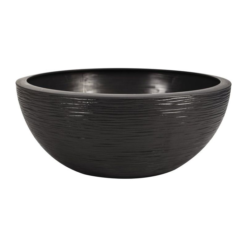 Pot De Fleur Rond En Plastique Anthracite 40 Cm Hauteur 16 5 Cm Contenance 14 9 L Vasque Pour Extérieur Design Moderne