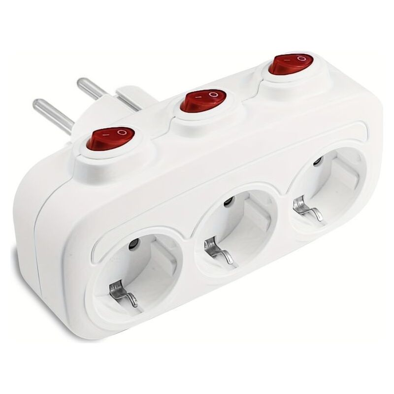 Adaptateur Mural 1 Vers 3 Prises Avec Interrupteurs Indépendants, Design Horizontal Compact Sans Fil, Blanc