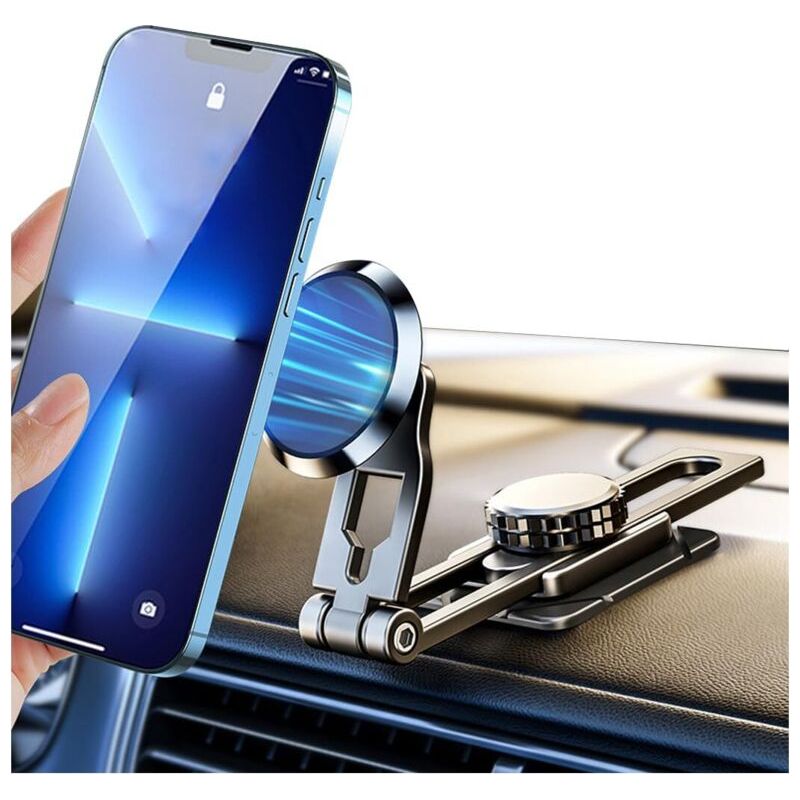Support Téléphone Voiture Magnétique 360° Bras Pliable Alliage Aluminium Universel Tableau De Bord Rotation Ajustable