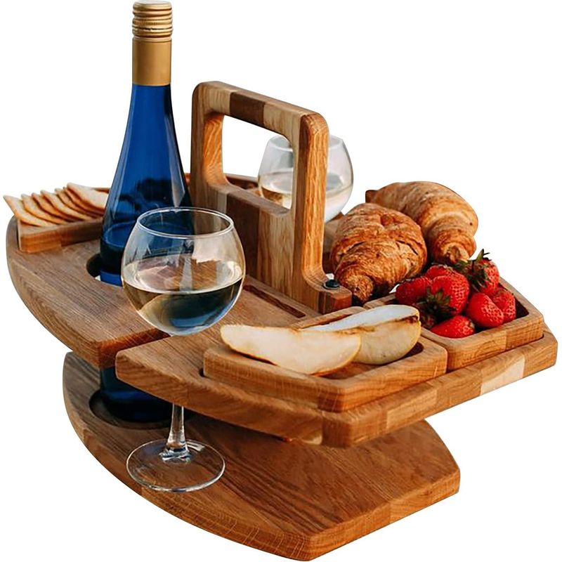 Table De Pique-nique En Bois Pliable Avec Porte-verres, Portable Pour Camping Et Jardin, Design Compact Et Pratique