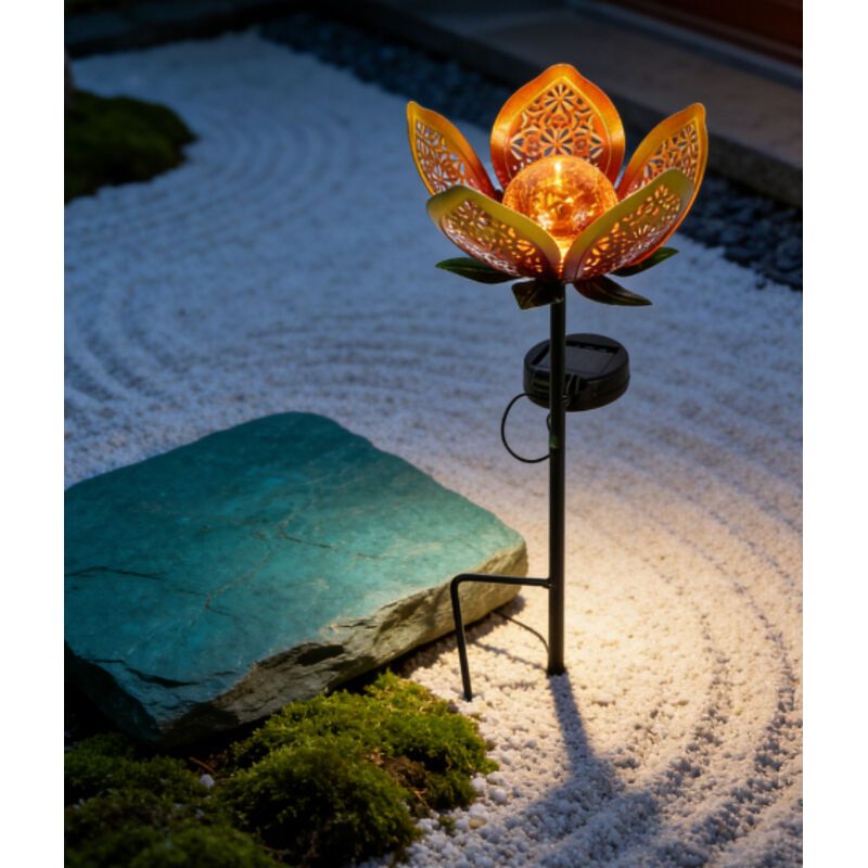 Lampe Solaire Jardin En Fer Ajouré, Piquet Lumineux Étanche Déco Extérieure Paysage, Éclairage Jaune Chaud, 1 Pièce