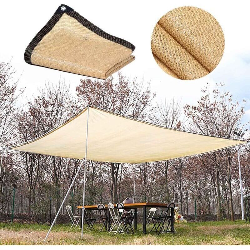 Voile D'Ombrage Rectangulaire Beige 3x5m Tissu Respirant Anti-uv 90% Pour Pergola Jardin Serre Et Piscine