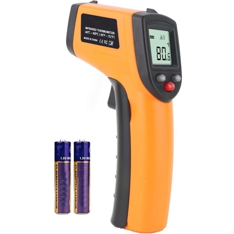 Thermomètre Infrarouge Sans Contact -50 À 400°c, Laser Précis, Écran Lcd Rétroéclairé, Idéal Cuisine Et Bricolage, Pile Incluse