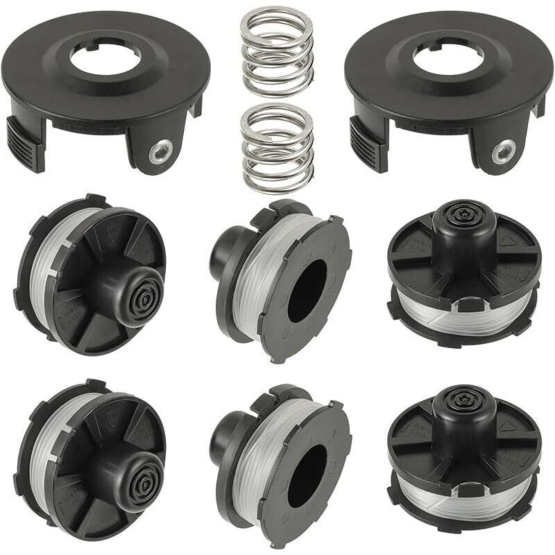 Lot De 6 Bobines Fil 8m Ø1,6mm Pour Coupe-bordure Sans Fil 18v Compatible Dur181z Rf Avec 2 Capuchons Et 2 Ressorts