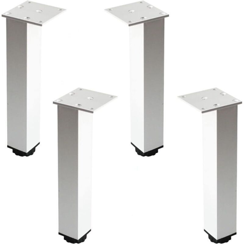 Lot De 4 Pieds De Meuble Réglables En Métal Argenté Hauteur 25 Cm Réglage 18 Mm Charge 400 Kg Supports Carrés Pour Salle De Bain