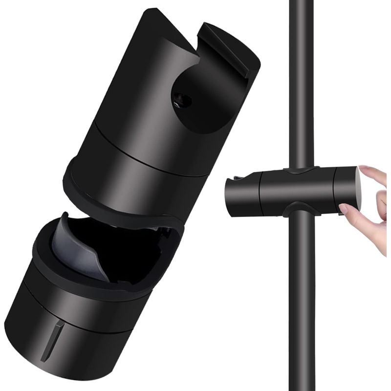 Support Pommeau De Douche Universel Noir Mat, En Abs Épais Renforcé, Compatible Barre 18-25 Mm, Fixation Robuste Et Design Élégant