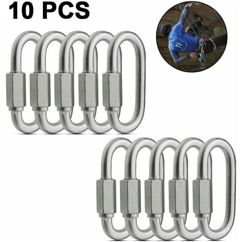 Lot De 10 Maillons Rapides Filetés Inox, Mousquetons Ovales À Verrouillage Pour Chaîne, Remorque, Balançoire Et Camping