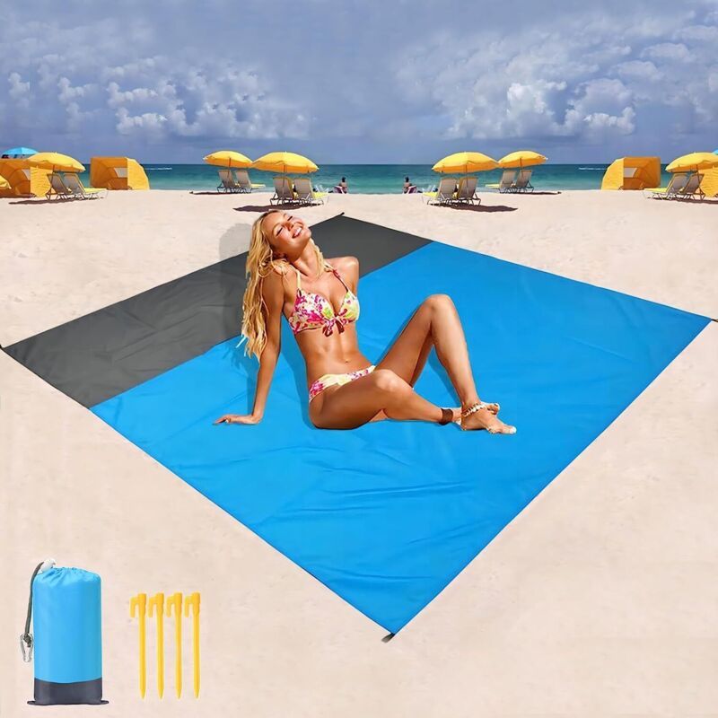 Couverture De Plage Anti-sable 210x200cm, Légère Et Imperméable En Polymère Pour Pique-nique, Voyage, Randonnée Et Sports