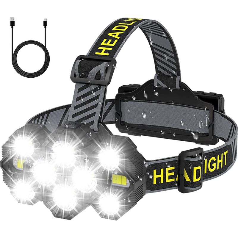 Lampe Frontale Rechargeable 22000 Lumens, 10 Led, 8 Modes, Étanche Ipx4, Autonomie 8h, Idéale Pour Camping Et Randonnée
