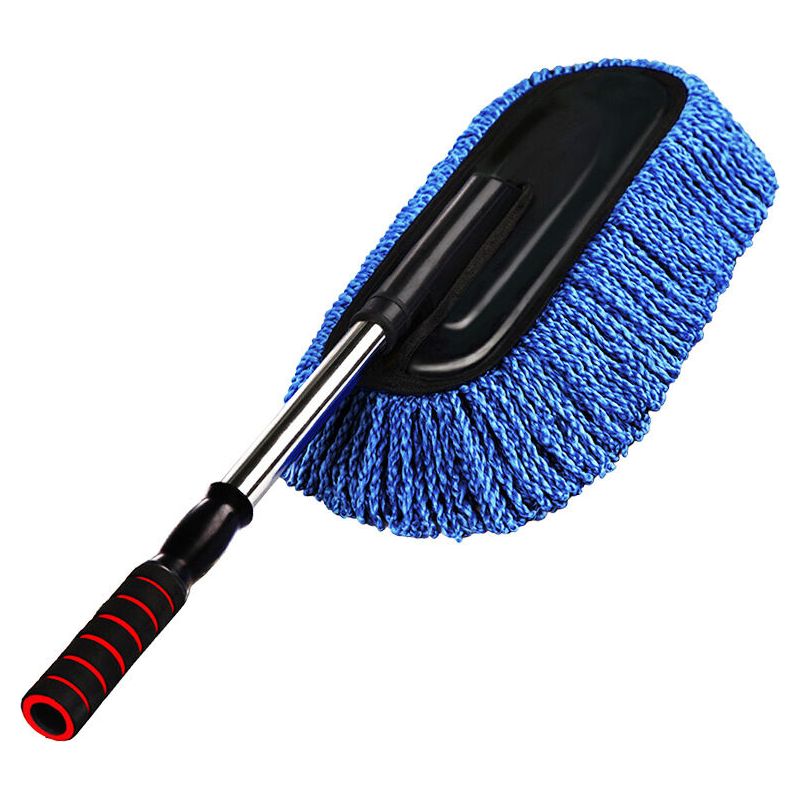 Plumeau Lavage Voiture Microfibre Antistatique Avec Poignée Télescopique Amovible, Accessoire Nettoyage Auto Bleu