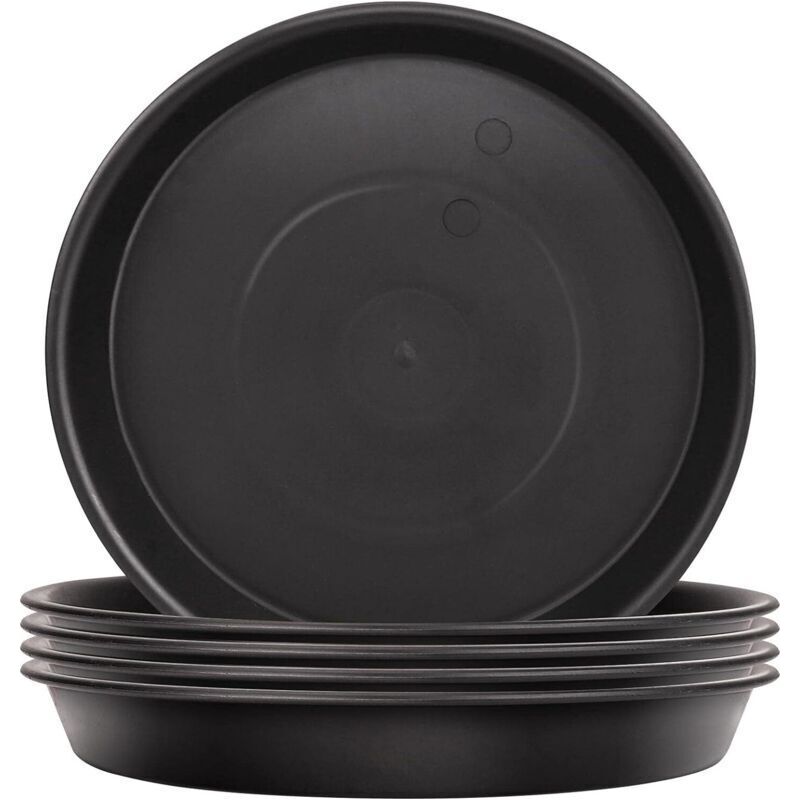 Lot De 5 Soucoupes Noires Imperméables Pour Pots De Fleurs, Plateaux De Protection Plantes Intérieur Extérieur