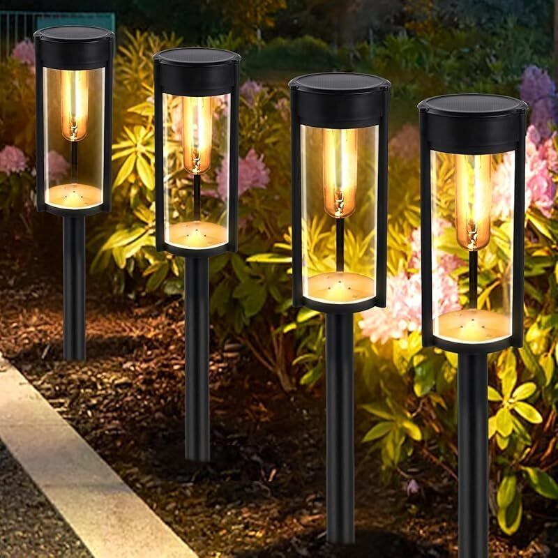 Lot De 4 Lampes Solaires Led Étanches Blanc Chaud 3000k Pour Jardin Terrasse Allée Décoration Extérieure Paysagère