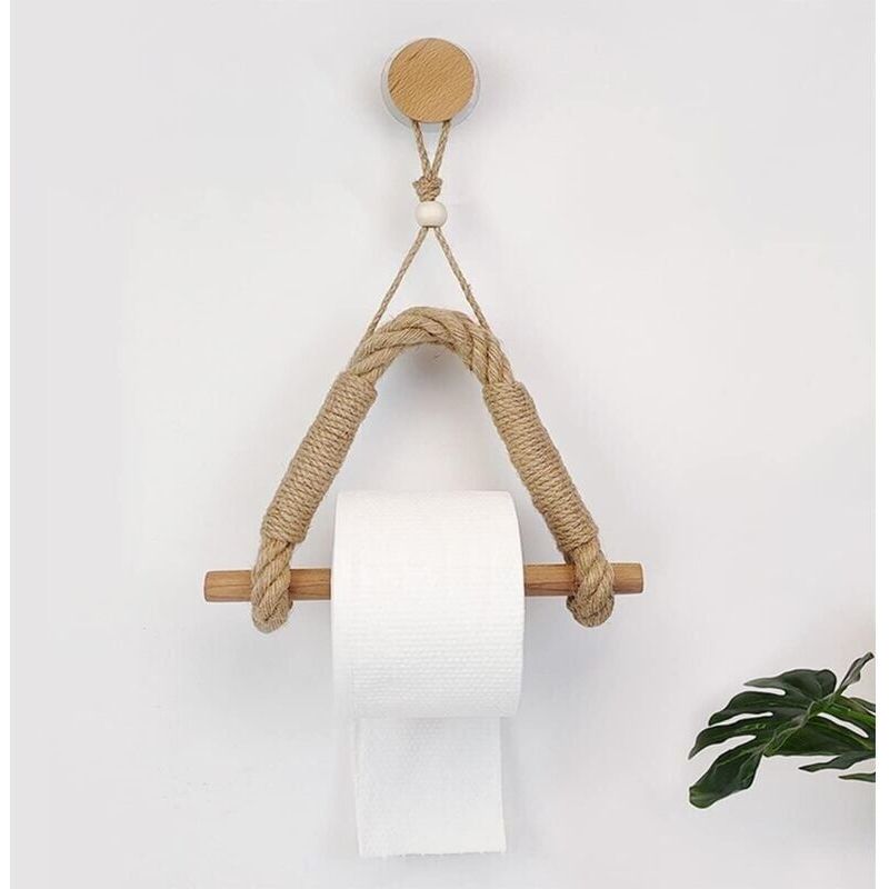 Porte-rouleau Papier Toilette Corde Nautique, Support Auto-adhésif Style Industriel Antique, Accessoire Salle De Bain