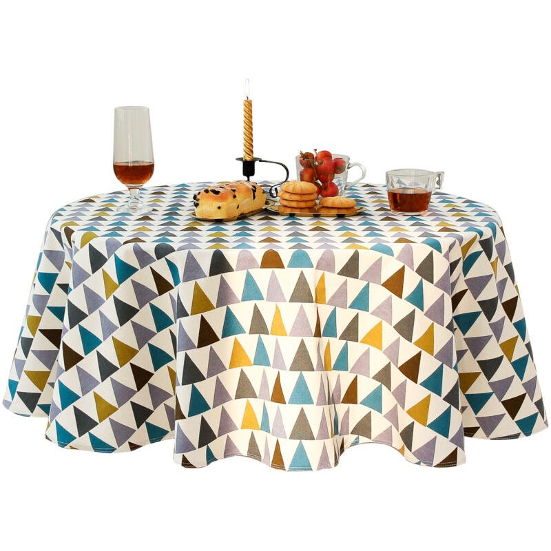 Nappe Ronde 140 Cm Coton Lin Style Nordique Tissu Sergé Durable Infroissable Décoration Table Cuisine Salle À Manger Coloré