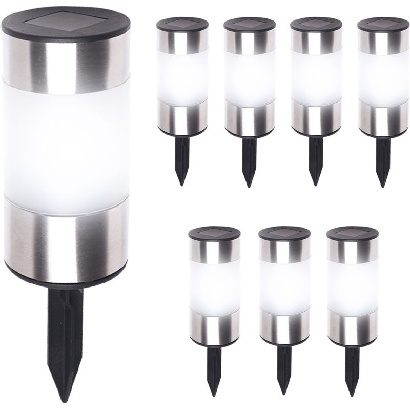 Lot De 8 Bornes Solaires Inox 2 En 1, Détecteur Crépusculaire, Sans Câbles, 21,5 X 6,3 Cm, Éclairage Extérieur Jardin