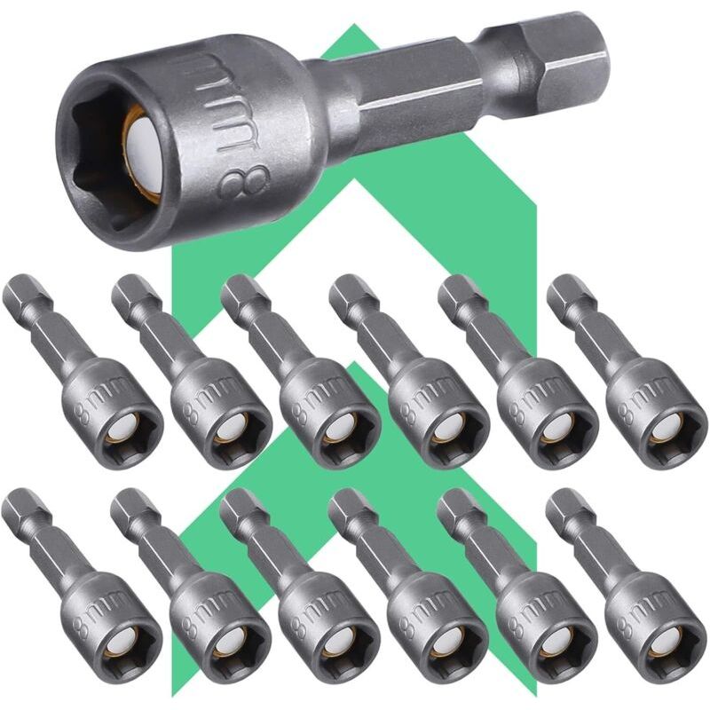 Lot De 12 Embouts Hexagonaux 8mm Adaptateur Visseuse 1/4 Pouce Pour Perceuse Et Tournevis Sans Fil