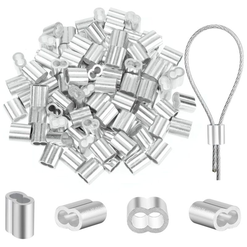 Lot De 100 Serre-câbles Aluminium 2mm Avec Manchons À Sertir Pour Câble Métallique