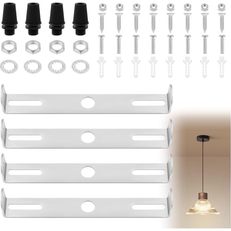 4 Supports De Plafonnier 115mm, Plaques De Fixation Avec Vis Et Écrous, Pour Lustres Et Suspensions, Installation Sécurisée Maison Bureau