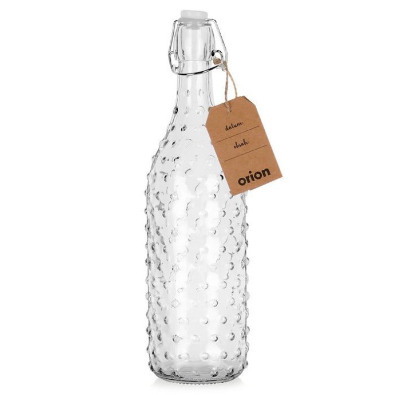 Glasflasche Mit Clip – Orion – 1 Liter – 8 X 8 X 31,5 Cm – Luftdichter Verschluss – Silikondichtung – Retro-stil