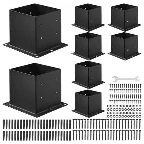 Pfostenträger, 8 Stk., Pfostenträger Innenmaß 92x92 Mm Für 88,9x88,9 Mm Pfosten, Robuste Bodenhülse Aus Karbonstahl, Ideal Für Pavillon-terrassengeländer, Stützdeck-grundplatte, Schwarz