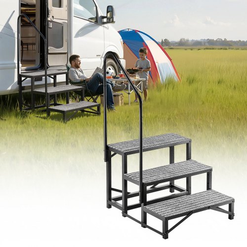 Rv Treppe Mit Handlauf, 3-stufige Tragbare Standtreppe Mit 299,38 Kg Tragkraft Rutschfeste Trittstufe Für Camper Mobilheime Pool Und Spa Robuste Außentreppe Ideal Für Senioren Und Haustiere