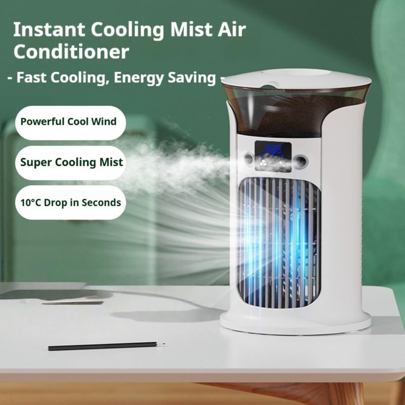 Mini-klimaanlage (880 Ml), Usb-luftkühler Mit 3 Geschwindigkeitsstufen, Nebelfunktion Und Led-licht, Leiser, Tragbarer Ventilator Für Büro, Schlafzimmer, Zuhause Und Reisen