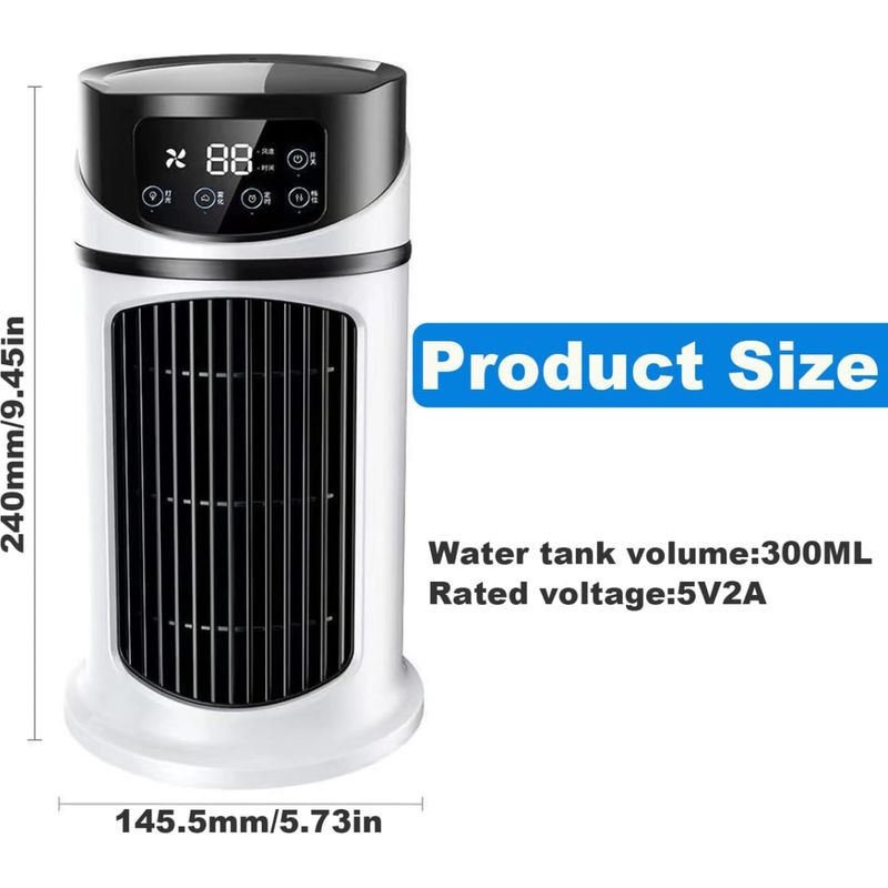 Mini-turmventilator Mit Verdunstungskühlung, 300-ml-wassertank, 6-stufiger Klimaanlagen-lüfter, 6-stunden-timer Und 24 Cm Höhe