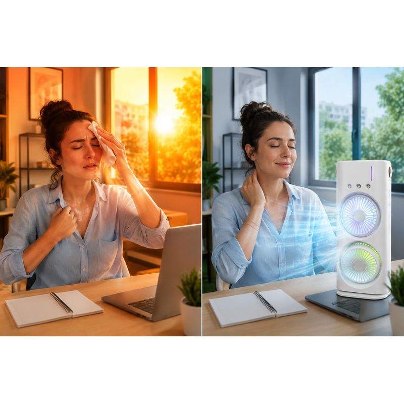 Tragbarer Kühler Mit Zwei Lüftern, Wassernebel Und Rgb-beleuchtung, Mini-usb-tischklimaanlage, Leiser Lüfter Mit Wassertank, Für Büro, Schlafzimmer Und Zuhause