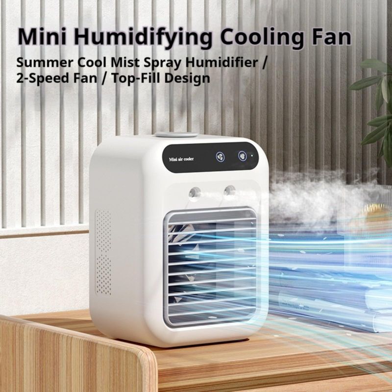 Tragbare Mini-usb-klimaanlage, Leiser Ventilator Mit Schneller Kühlung, 500-ml-wassertank, Zwei Geschwindigkeitsstufen Und Nebelmodus Für Schlafzimmer, Zuhause Und Büro