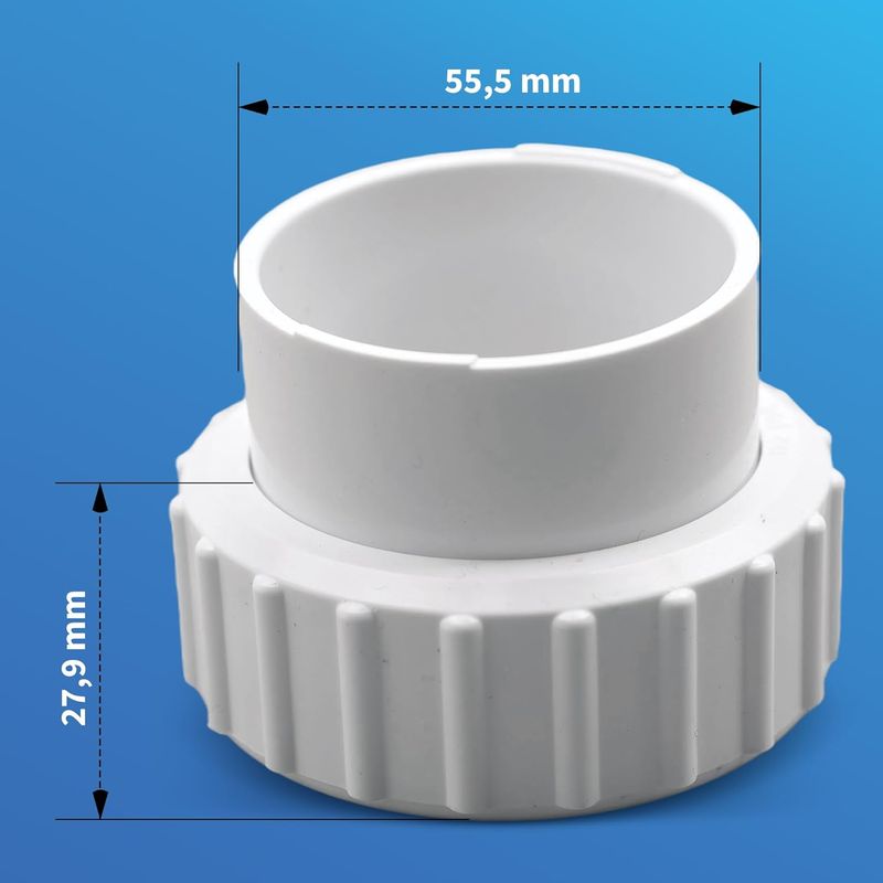 Aquade 50-mm-geradanschluss Mit Überwurfmutter Für Pumpen In Whirlpool-warmwasserbereitern – 1,5" (63 Mm) Pvc-anschluss, 50-mm-ende, Geeignet Für Uv-systeme, Pumpen Und Ventilatoren