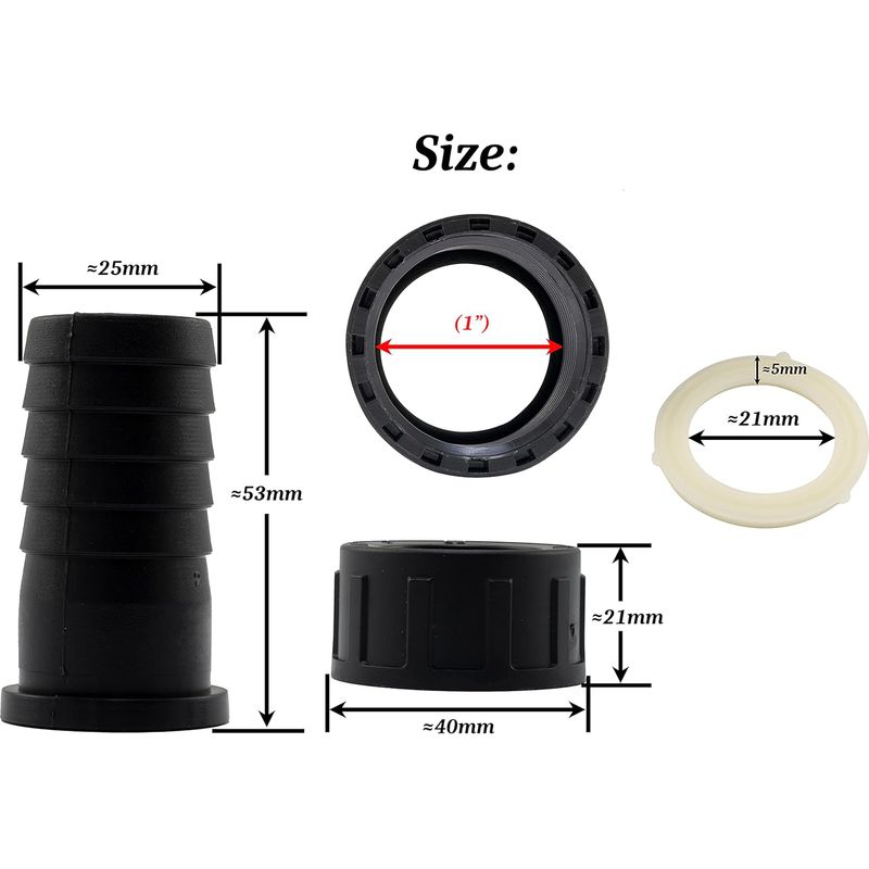 Aerzetix – C63565 – 2er-pack Gerade Schlauchtüllen Mit Innengewinde 1" X 25 Mm Mit Überwurfmutter – Anschlussadapter Für Bewässerungssysteme Und Wasserpumpen – Kunststoff – Schwarz