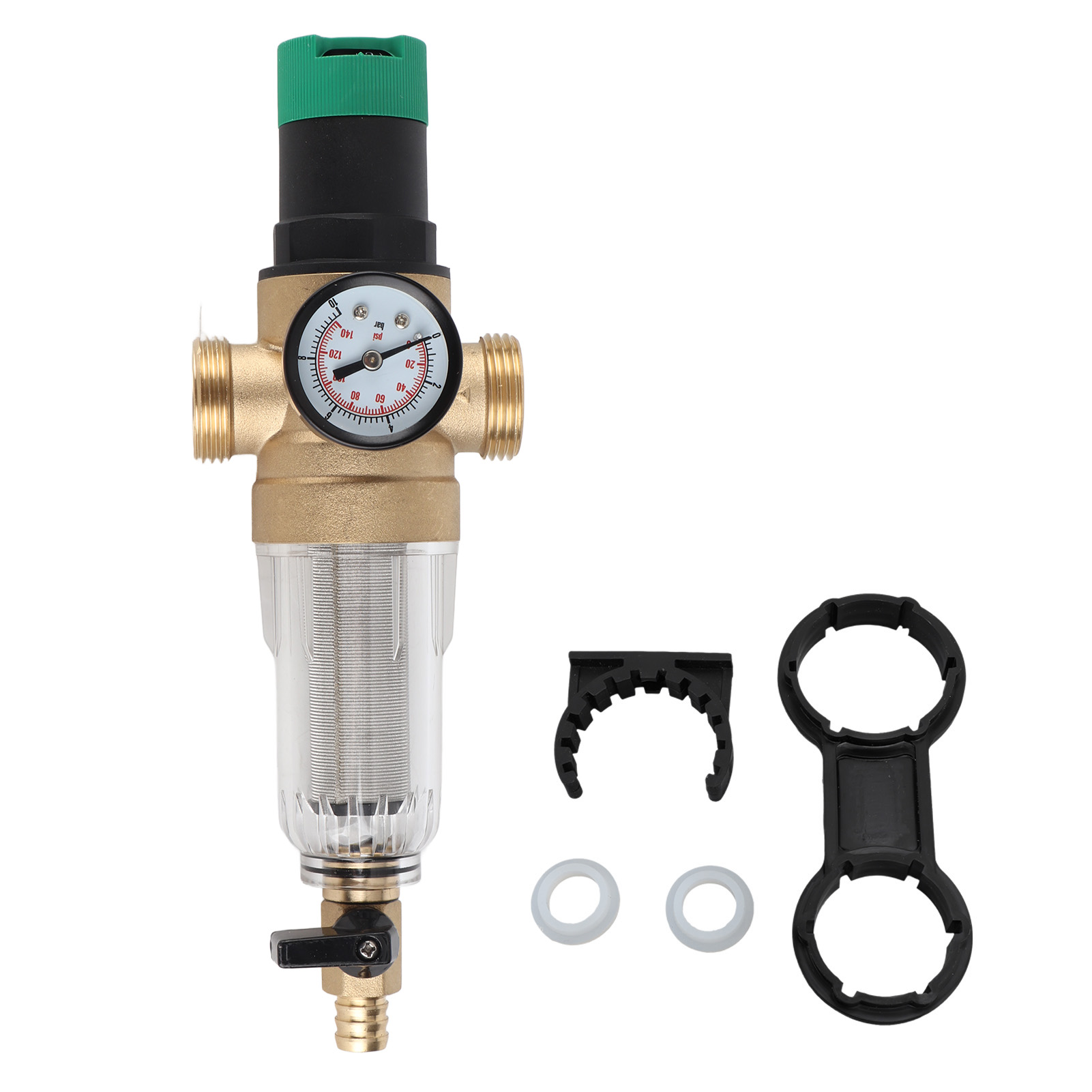 Wasserdruckregler Mit Messing- Und Edelstahlfilter, Druckminderer Mit Manometer Und 3/4-zoll-adapter Für Wohnmobile Und Haushalte.