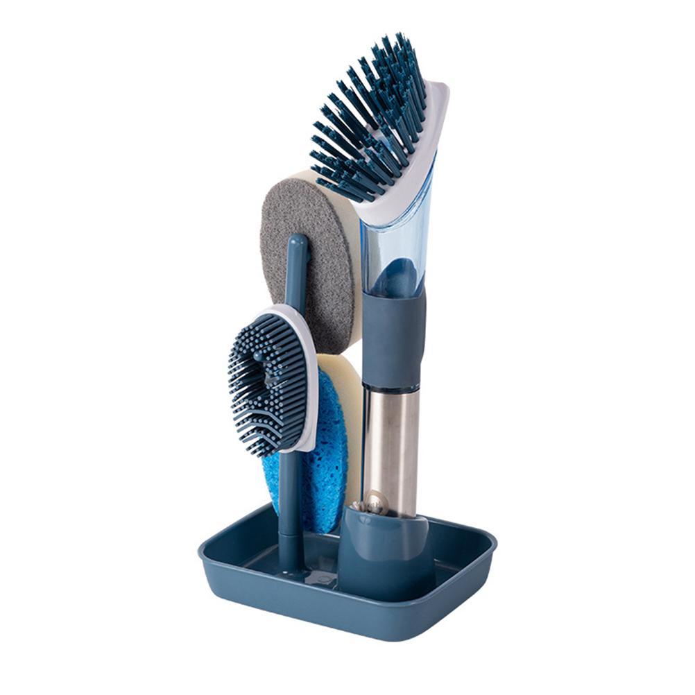 4-in-1 Spülschwamm- Und Bürstenspender, Langer Griff, Blau, Einheitsgröße