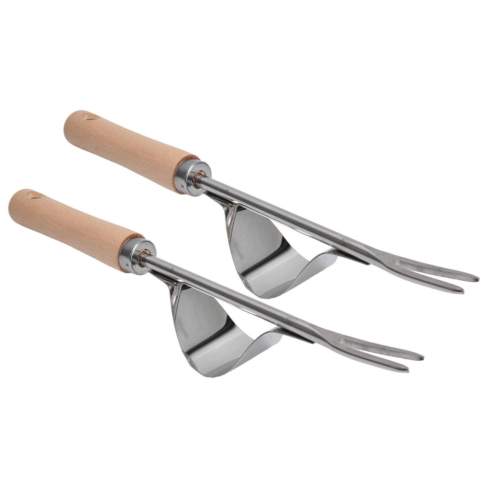 Gartenrechen (2er-set) Mit Holz- Und Edelstahlstiel – Tragbares Gartengerät