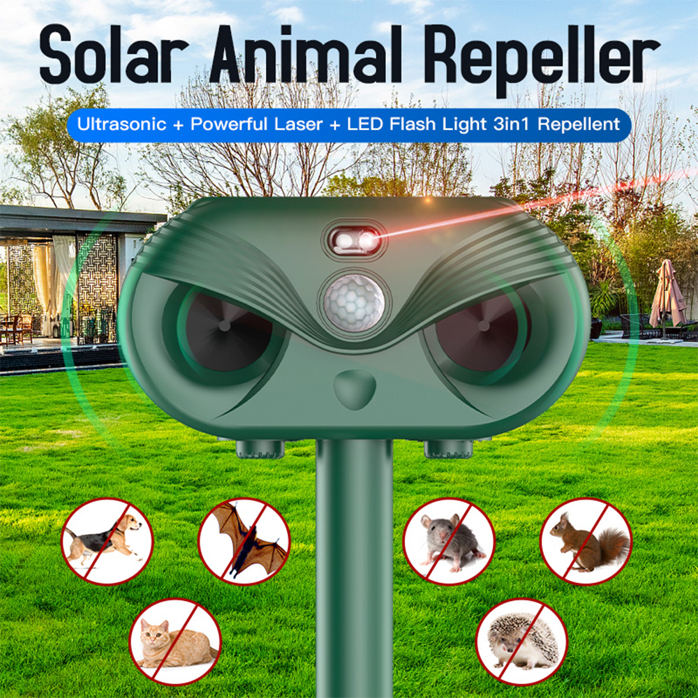 Solarbetriebenes, Wasserfestes Tierabwehrgerät Für Den Außenbereich Mit Bewegungsmelder Und Led-blitzlicht. Vertreibt Effektiv Katzen, Eichhörnchen, Waschbären, Rehe, Mäuse Und Füchse.