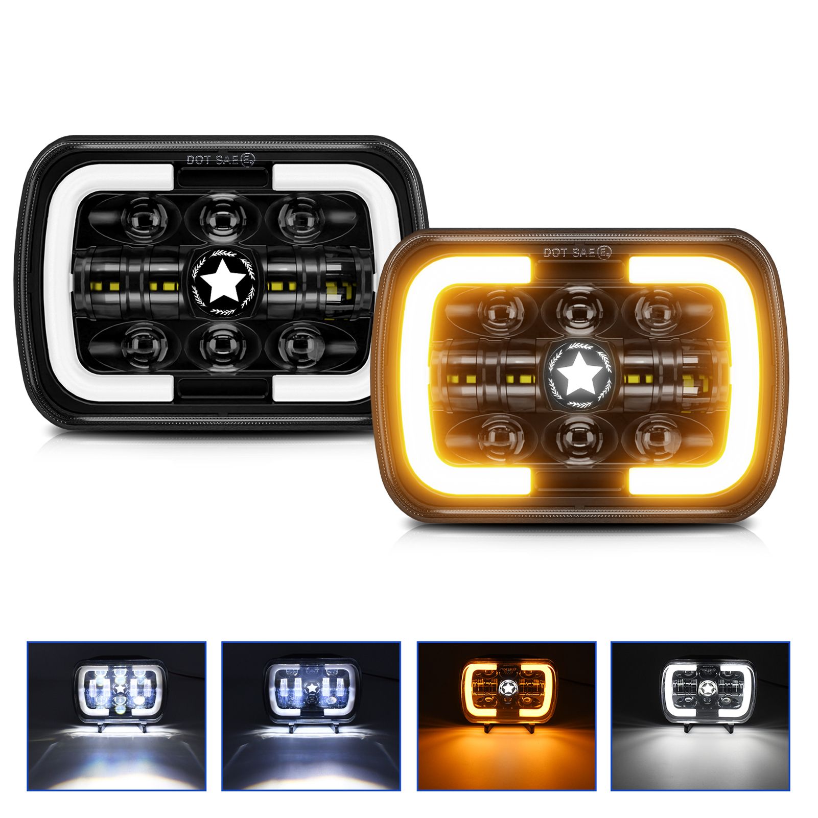 Set Aus 2 Rechteckigen 7-zoll-led-scheinwerfern (17,8 Cm X 17,8 Cm Oder 15,2 Cm X 15,2 Cm) Mit Abblend-/fernlicht, Tagfahrlicht Und Blinkern, Kompatibel Mit Jeep Cherokee Xj, Wrangler Yj, Ford, Chevy,